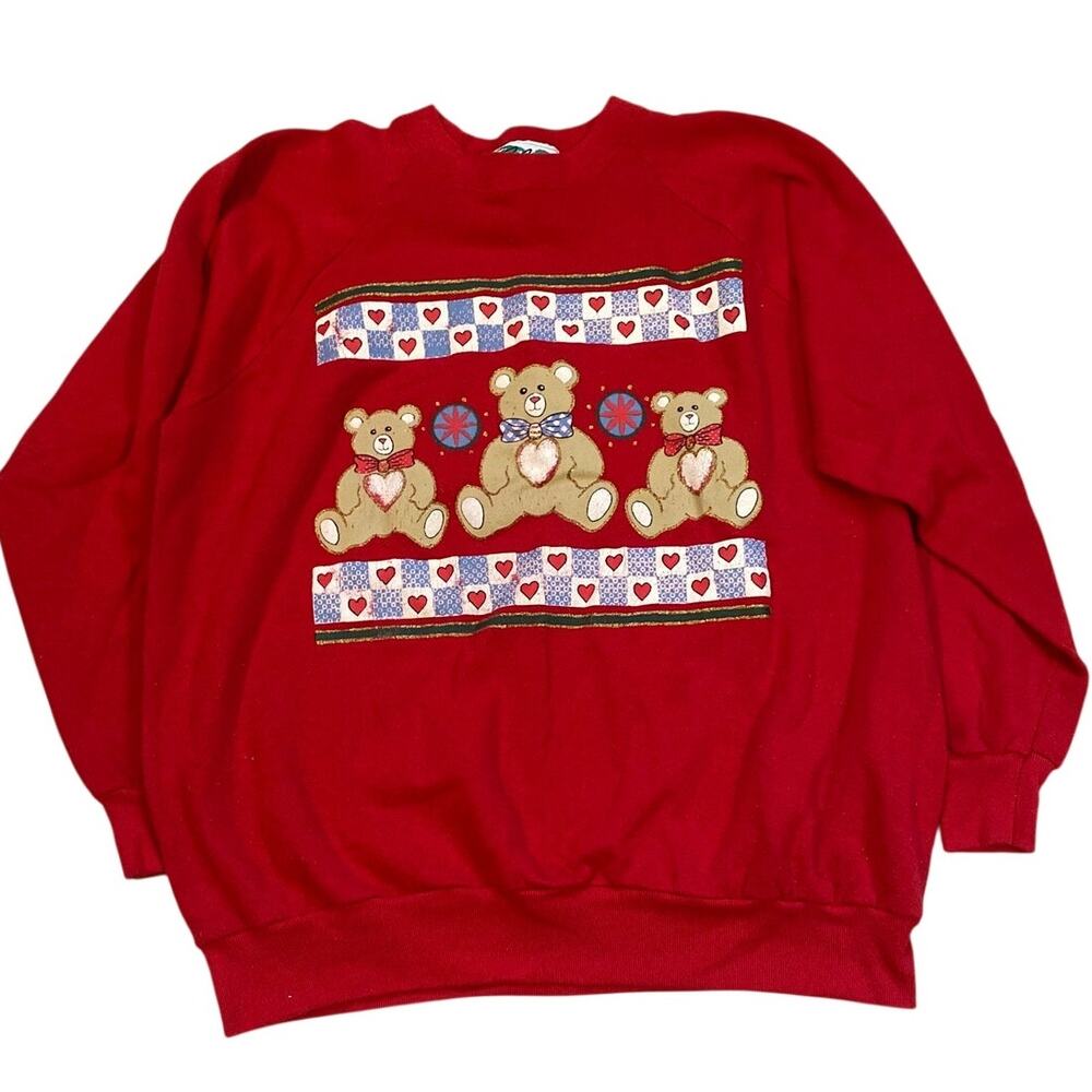 Vintage Coconut Bay Teddy Bear Heart Sweatshirt 2X Red Graphic Made in USA 90s